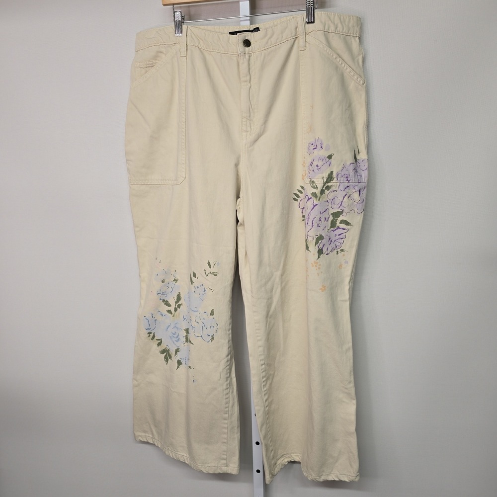 Lauren Ralph Lauren Women's Cream Floral Embroidered Wide Leg Pants Size‎ 18W